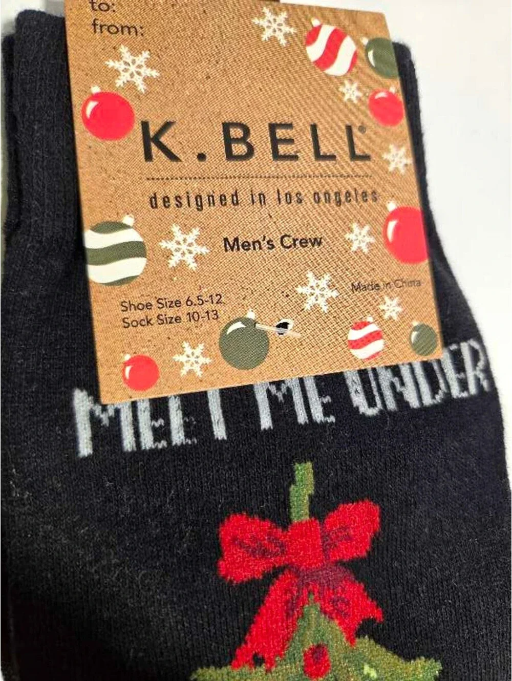 K. Bell Men's Meet Me Under The Mistletoe Crew Socks